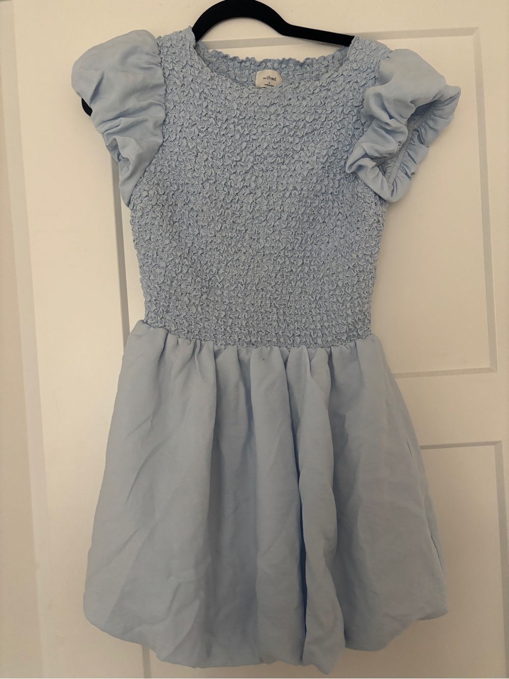 Aritzia Light Blue Smocked Puff-Sleeve